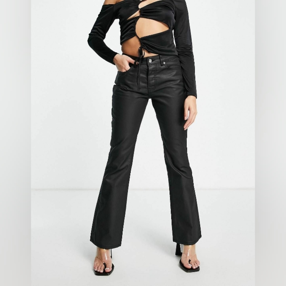 ASOS DESIGN low rise flare jean in black coated